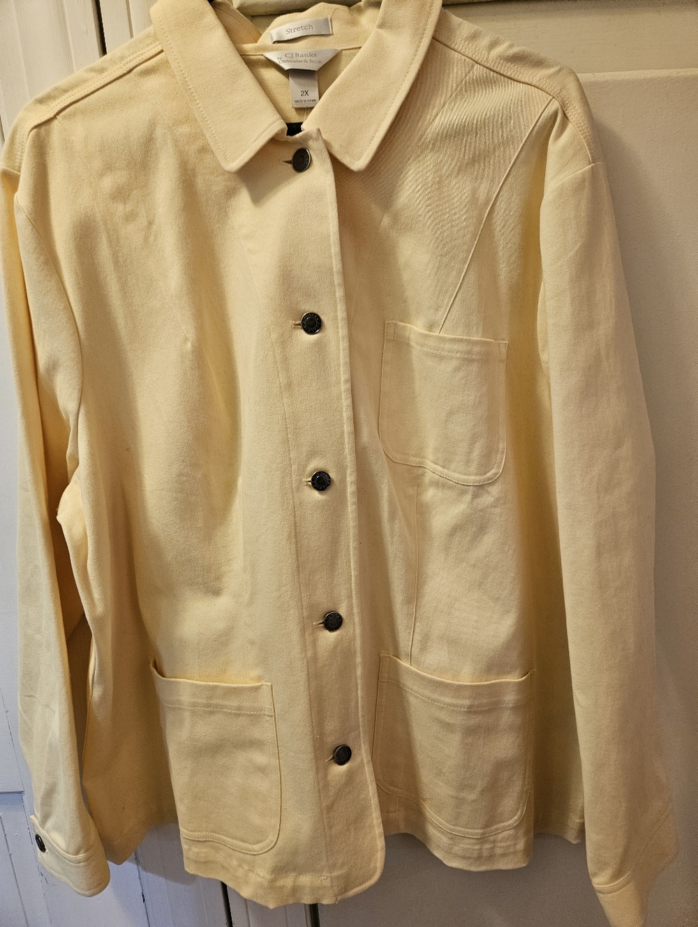 CJ Banks Womens Stretch Cotton Yellow Button-Front Jacket - 2X 20/22 W
